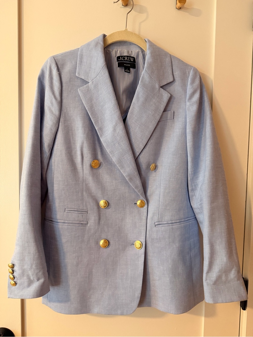 J.Crew Bristol Blazer in Light Blue with Blue-White Stripe Lining